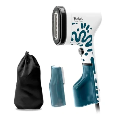 Afbeelding van Tefal Pure Pop Home &amp; Travel DT2040E1 kledingstomer, 20 g/min, klaar voor gebruik in 15 seconden, padsysteem, veilig stomen, thuis/onderweg, 2 watertanks, alpineblauw