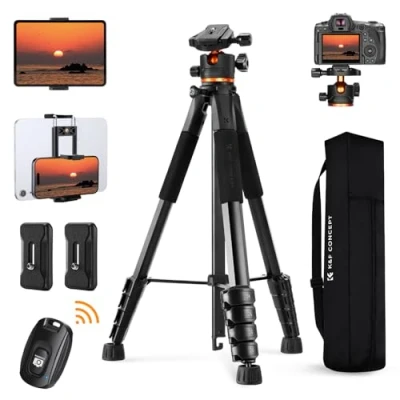 Afbeelding van K&amp;F Concept Draagbaar lichtgewicht statief 190 cm S255A3+BH 36 kogelkop mobiele telefoon voor DSLR, DSLR camera, enz., Met telefoonclip