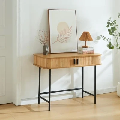 Afbeelding van Console tafel Tvedestrand 100x50x76 cm naturel en zwart [en.casa]