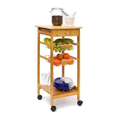 Afbeelding van Relaxdays keukentrolley JAMES S 2 manden keukenwagen bamboe serveerwagen trolley