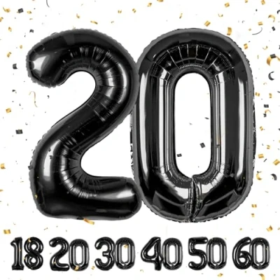 Afbeelding van Maclunar Set van 20 cijferballonnen Voor jongens en meisjes 101,6 cm Zwart Groot formaat verjaardagsfeestdecoratie