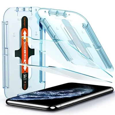 Afbeelding van Spigen, 2 stuks, Screenprotector compatibel met iPhone 11 Pro, XS/X, glas. tR EZ Fit, sjabloon voor installatie, hoesvriendelijk, 9H gehard glas, beschermglas Pro (063GL25358)