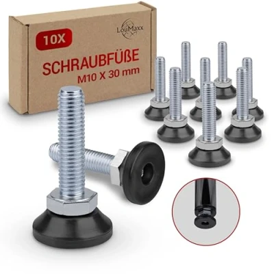 Afbeelding van LouMaxx M10 stelschroeven, verstelbare poten x 30 mm, nivelleringsvoeten, machinevoet M10, voet set van 10 stelschroeven