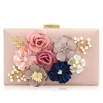 Afbeelding van Milisente Dames clutch tas bloemen avondtas bruiloft elegante handtas (Roze)