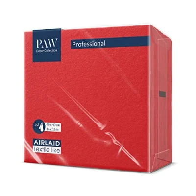 Afbeelding van PAW Airlaid servetten (40 x 40 cm) I 50 stuks effen stofachtig elegante tafeldecoratie HoReCa voor gelegenheden zoals bruiloften, feesten Kleur: rood