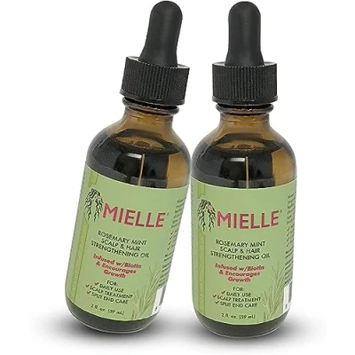 Afbeelding van Mielle Biologische groeiolie van rozemarijn en munt 56,7 g, 2 stuks, versterkende olie hoofdhuid haar, doordrenkt met biotine om de groei te bevorderen