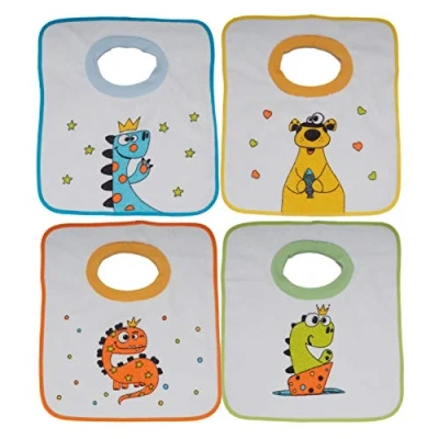 Afbeelding van Ti TIN 4 waterdichte slabbetjes, 33 x 36 cm, 90% katoen, 10% polyester, slabbetjes voor baby&#039;s vanaf 1 jaar, elastische kraagsluiting, vinylvoering, effen, 320 g/m²