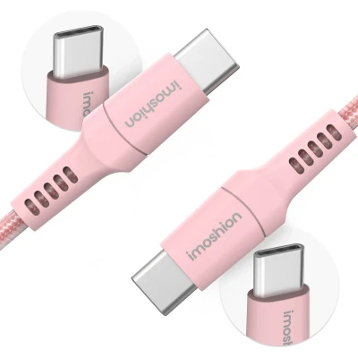 Afbeelding van iMoshion Kabel USB C naar 1 meter Snellader &amp; Datasynchronisatie Oplaadkabel Stevig gevlochten materiaal Roze