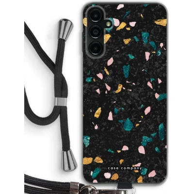 Afbeelding van Case Company® hoesje met Koord geschikt voor Samsung Galaxy A14 Terrazzo N10 Telefoonhoesje Zwart Bescherming aan alle Kanten en Over de Schermrand