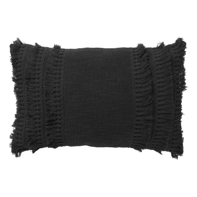 Afbeelding van Dutch Decor FARA Sierkussen 40x60 cm 100% katoen met franjes Raven zwart