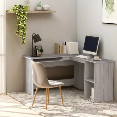 Afbeelding van Hoekbureau 120x140x75 cm bewerkt hout grijs sonoma eikenkleurig