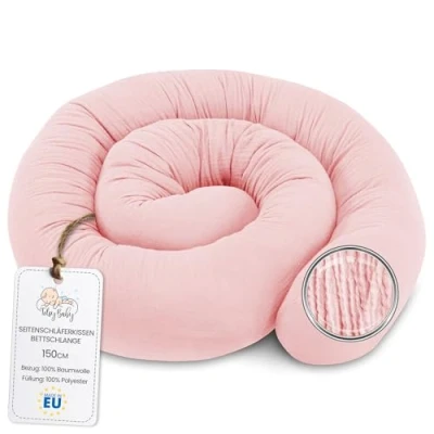 Afbeelding van Kussen voor slapers, chiffon, zijslaapkussen, katoenen lichaamskussen 150 cm, lang kussen, slaapkussen, nekkussen, Oeko Tex, poederroze