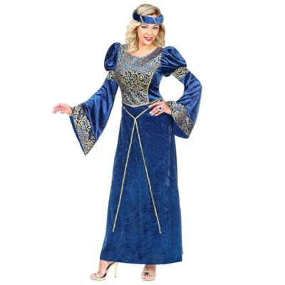 Afbeelding van Widmann Renaissance kostuum dames, jurk en hoofddeksel, 11013580, blauw/goud, XXXL