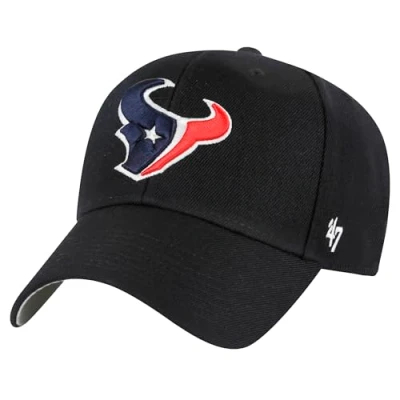 Afbeelding van &#039;47 NFL Houston Texans MVP Uniseks baseballpet met verstelbare klittenbandsluiting, één maat, teamlogo, zwart, eenheidsmaat, zwart.