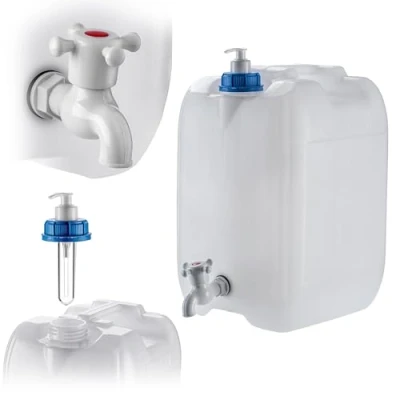 Afbeelding van KADAX Waterjerrycan met afvoerkraan, waterreservoir wateruitloop, jerrycan geïntegreerde kraan en zeepdispenser, campingtank (20 liter)
