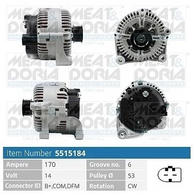 Afbeelding van MEAT &amp; DORIA 5515184 Dynamo / Alternator 14V 170A BMW: 5 Saloon, 3 Touring