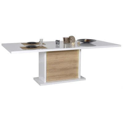 Afbeelding van Uitschuifbare Eettafel Karma 180 tot 225 cm breed hoogglans wit met eiken