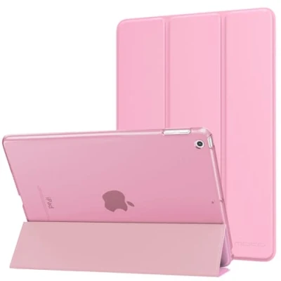 Afbeelding van MoKo Hoes compatibel met iPad 9.7 2017/2018, 5e / 6e generatie Smart Case PU lederen beschermhoes doorschijnende achterkant Automatische Sleep Wake functie Roze bloemen