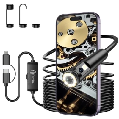 Afbeelding van Endoscopische camera met licht, Ferdiiz 1920p HD, dubbele lens 8 + 1 led, IP67 waterdicht, geen wifi nodig voor Android en iOS, tablet, 5 m