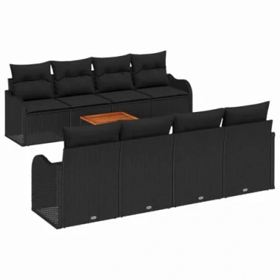 Afbeelding van vidaXL 9 delige tuinbank set met kussens Zwart Poly Rattan Acacia