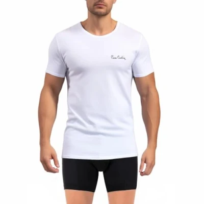 Image de pierre cardin underwear T Shirt Homme Coton, Tee Signature, Col Rond avec Broderie, Gris, Blanc, XL