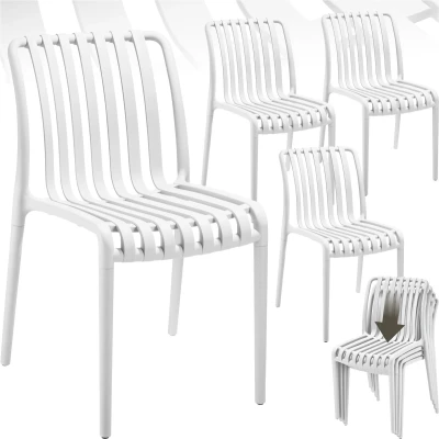 Afbeelding van tectake® Set van 4 Tuinstoelen Alcudia Wit Kunststof Stoelen Stapelbaar voor Tuin, Terras of Balkon Weerbestendig en UV bestendig Draagkracht 120kg per Tuinstoel