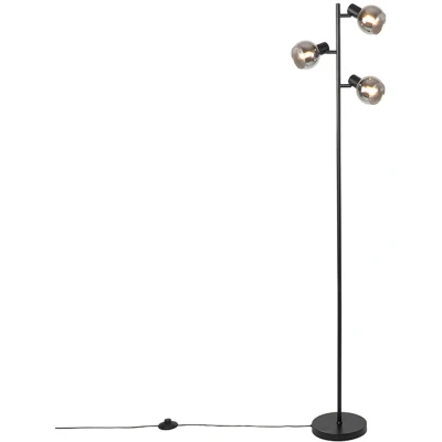 Afbeelding van QAZQA Art Deco vloerlamp zwart 3 lichts met smoke glas Vidro