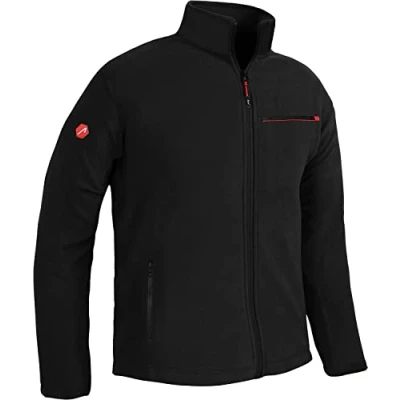 Afbeelding van ACE Fleecejack voor heren, warme outdoorjas zonder capuchon, doorlopende ritssluiting en drie zakken, zwart.