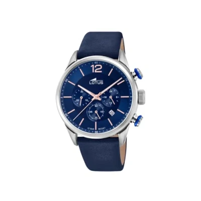 Afbeelding van LOTUS 18689/2 uit de Chrono collectie, 43 mm, donkerblauwe leren armband voor heren, Uniek, band