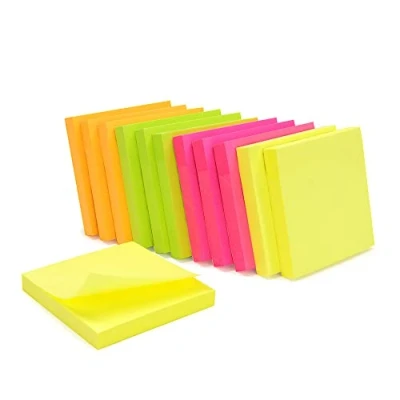 Image de 1200 Notes autocollantes repositionnables 12 blocs de 100 feuillets 75 x mm couleurs néons assorties