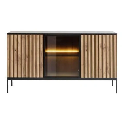Afbeelding van Selsey Tosena Drie deurs Dressoir 154 cm Zwart/Wotan eik met verlichting