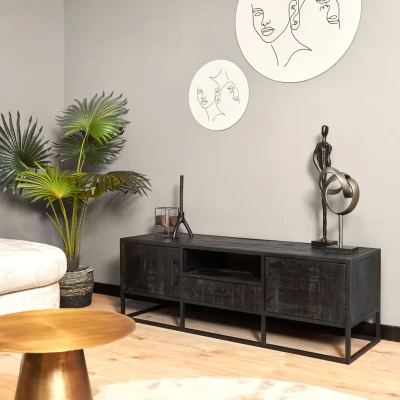 Afbeelding van tv meubel Milan zwart kast 145 cm mangohout