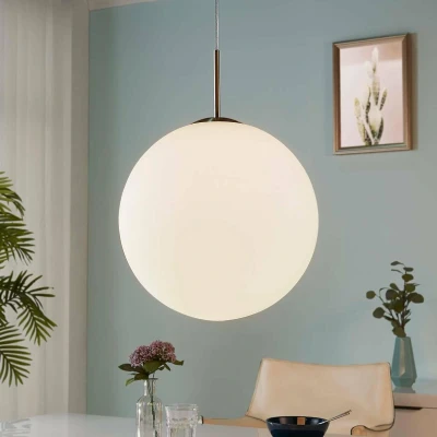 Afbeelding van Lindby hanglamp 1licht glas, metaal E27 wit, gesatineerd nikkel