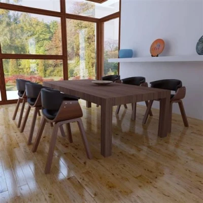 Afbeelding van Eetkamerstoel Gebogen Hout En Kunstleer Crème