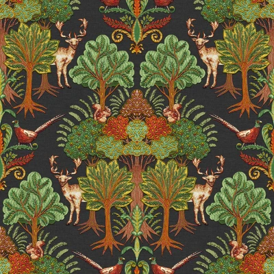 Afbeelding van Dutch Wallcoverings Tapestry Nordic Deer Forest Black TP422306