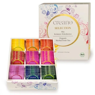 Afbeelding van Creano biologische fruitinfusie, geschenkdoos, 90 theezakjes in 9 prachtige soorten, 180 g