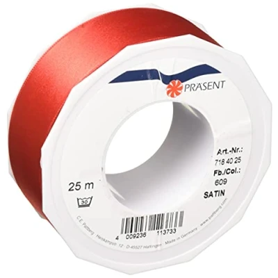 Afbeelding van Präsent Satijnlint rood 40 mm breed, 25 m lang