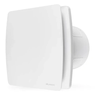 Afbeelding van calimaero Breeze badkamerventilator, 100 mm, ventilator, timer, met vochtsensor en terugslagventiel, 95 m3/afvoerventiel, stil, wit