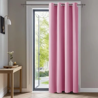 Afbeelding van Deconovo thermisch geïsoleerde verduisterende gordijnen, 140x260 CM (breedte x hoogte), gordijnen voor meisjesslaapkamer, modern ontwerp met oogjes, roze, 1delig