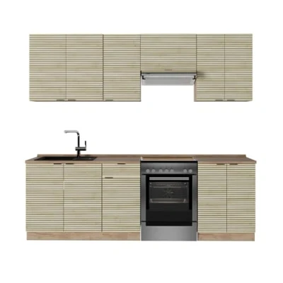 Afbeelding van Vicco Fame Line Complete keukeneenheid 240 cm , WB Eik Eiken paneel/Goudkraft