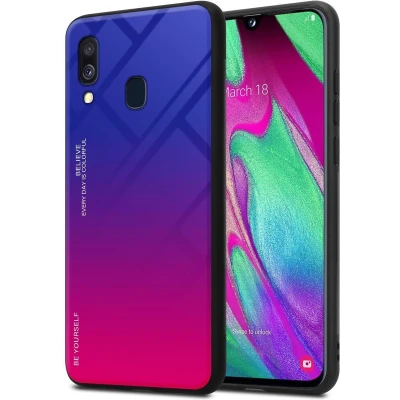 Afbeelding van Cadorabo hoes compatibel met Samsung Galaxy A40 in paars rood tweekleurige TPU siliconen en achterkant van gehard glas