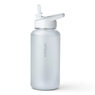 Afbeelding van VINSUN sportfles, 1 liter, BPA vrij, lekvrij, licht, sportfles voor fitness, reizen, werk, sport, wit