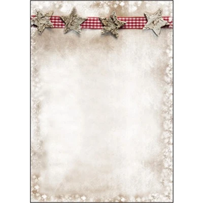 Afbeelding van SIGEL DP052 Kerstbriefpapier, houten kerststerren, 21 x 29,7 cm, 90 g/m², beige en rood, 25 vellen