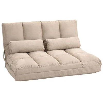 Afbeelding van HOMCOM Verwarming Vouwmatras Converteerbare stoel Verstelbare rugleuning 14 standen Inclusief 2 Kussens Polyester Suede Look Beige