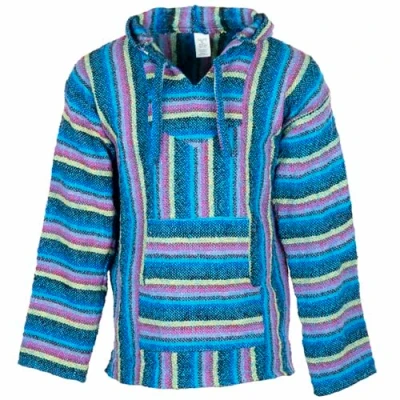 Afbeelding van Siesta baja capuchontrui, Mexicaanse Jerga met capuchon, hoodie voor dames en heren, Kleur: blauw.