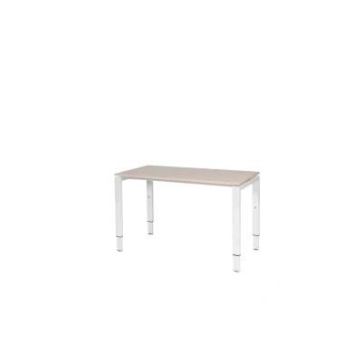 Afbeelding van Domino bureau, hoogte instelbaar (62 85cm) met 120x60cm &#039;zwevend&#039; robson eiken 25mm blad en wit (RAL9010) N poot frame.