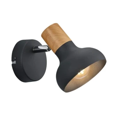 Afbeelding van Reality Leuchten Latika wandlamp R81521032, mat zwart metaal, synthetisch hout, excl. 1x E14