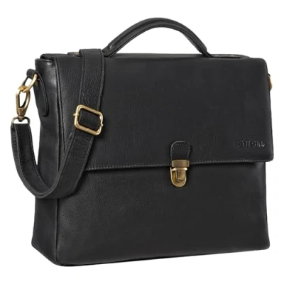 Afbeelding van STILORD &#039;Chase&#039; Zakelijke Handdoek Heren Leer A4 Vintage Schooltas Schoudertas Tas Bureautas Klassieke Trolley Attachable, zwart., koffer