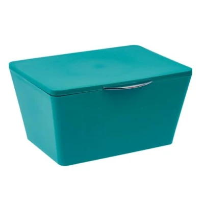 Afbeelding van WENKO Brasil, opbergdoos met deksel, matte opbergmand voor badkamer en gastentoilet, decoratieve badmand van onbreekbaar kunststof, BPA vrij, 19 x 10 15,5 cm, petrol