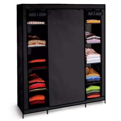 Image de Armoire de rangement penderie pliable vêtements en tissu noir dressing XXL
